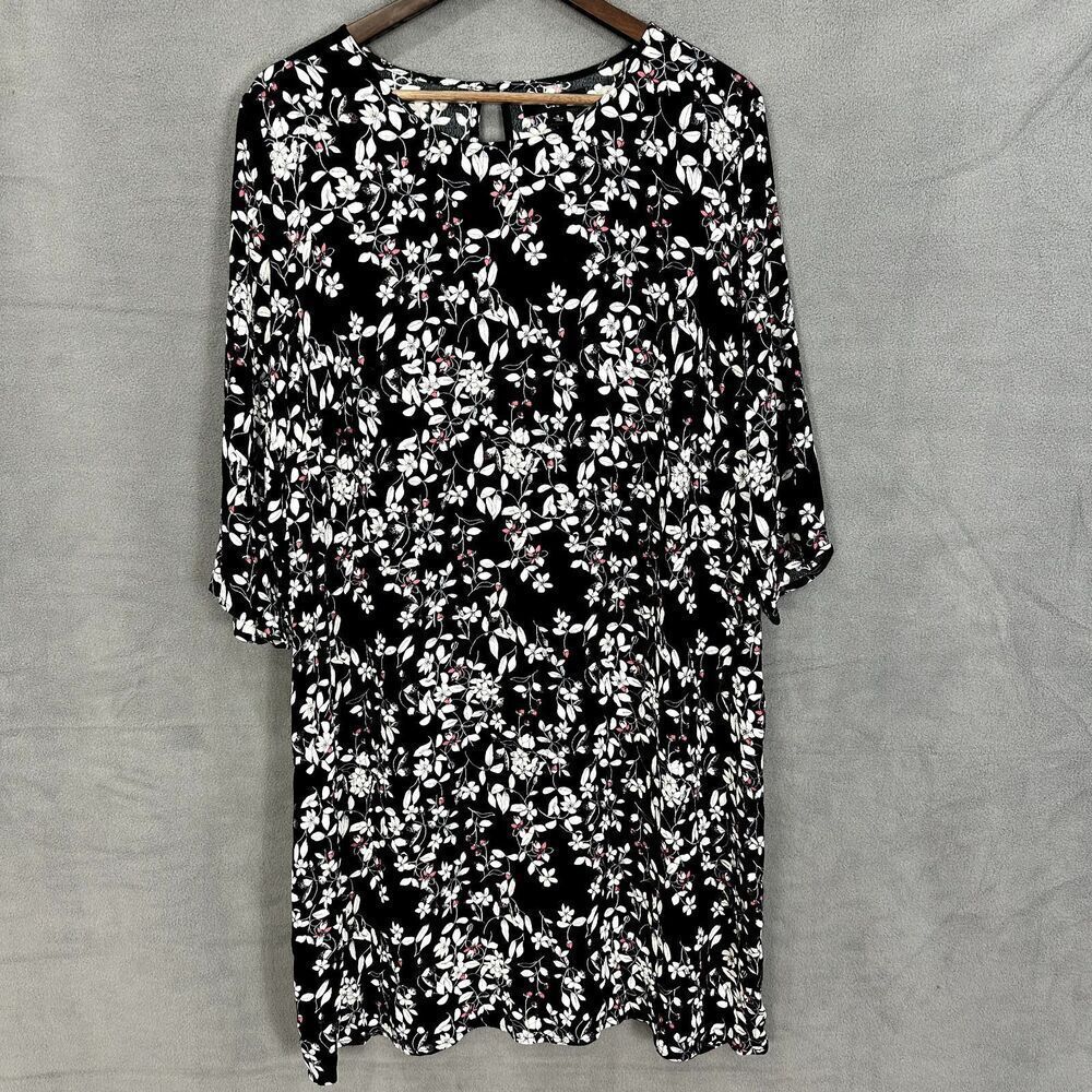 Ellos black floral midi shift dress womens 18 long sleeve dainty bloomcore nwt